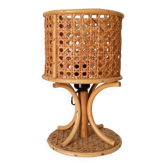 Vintage table lamp in organic style, French Riviera, rattan and caning.