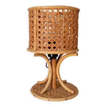 Vintage table lamp in organic style, French Riviera, rattan and caning.