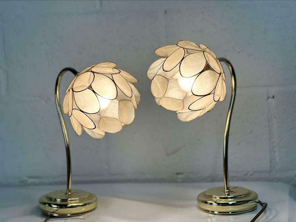 Set of 2 vintage flower lotus table lamps