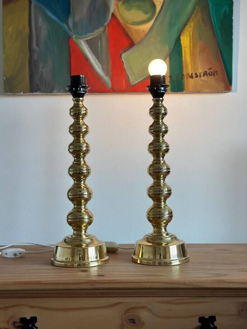 Pair of Mid-Century Brass Lamps by Enco, Sweden
