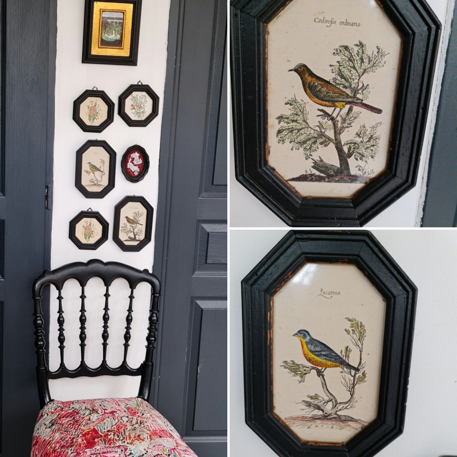 Old black wooden frames bird motifs