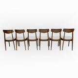 Set of Six Walnut-Stained Beech and Bouclè Fabric Dining Chairs, Denmark