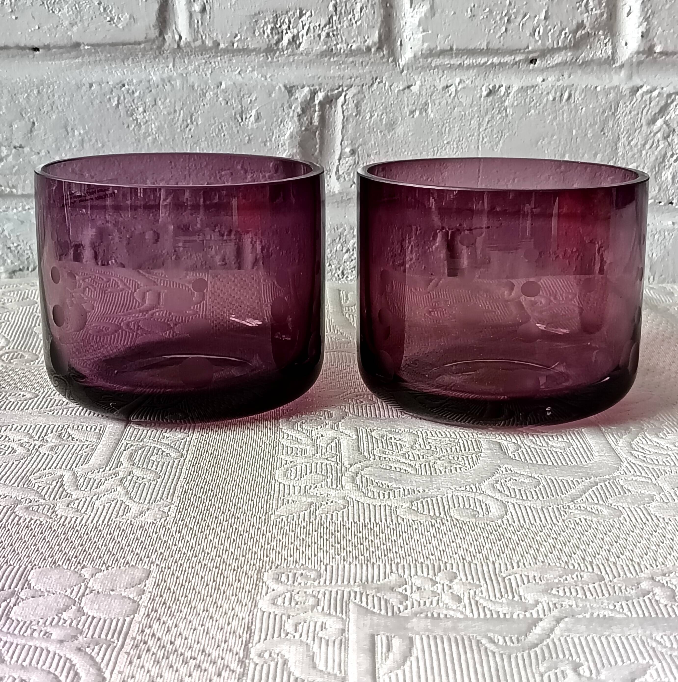 2 large vintage amethyst glass votive candle holders, France, Mikasa mouth-blown