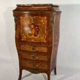 Curved secretary and inlaid with floral branches in Louis XV style