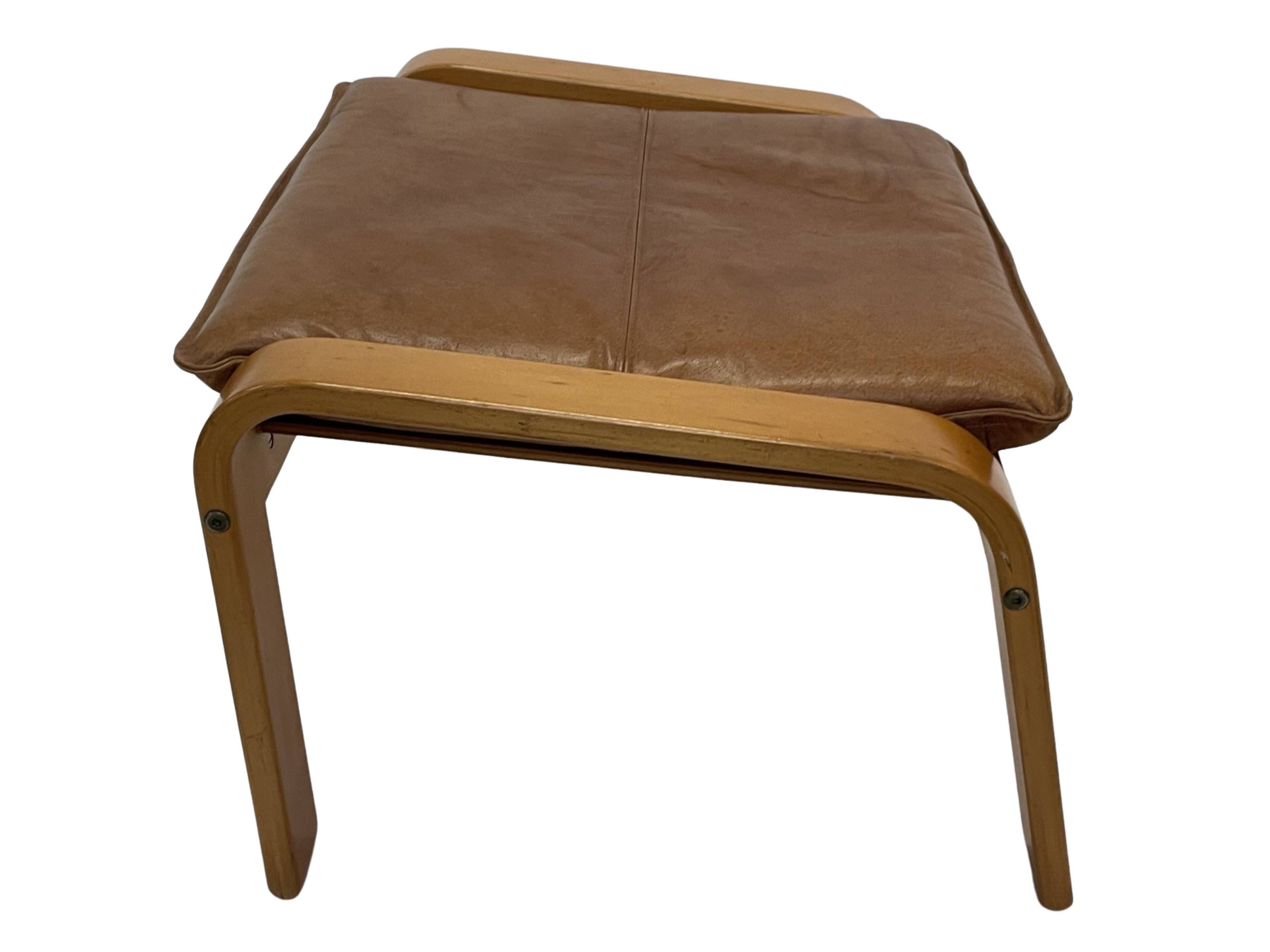 Vintage IKEA Poang Tan Leather Cantilever  Footstool Ottoman Design