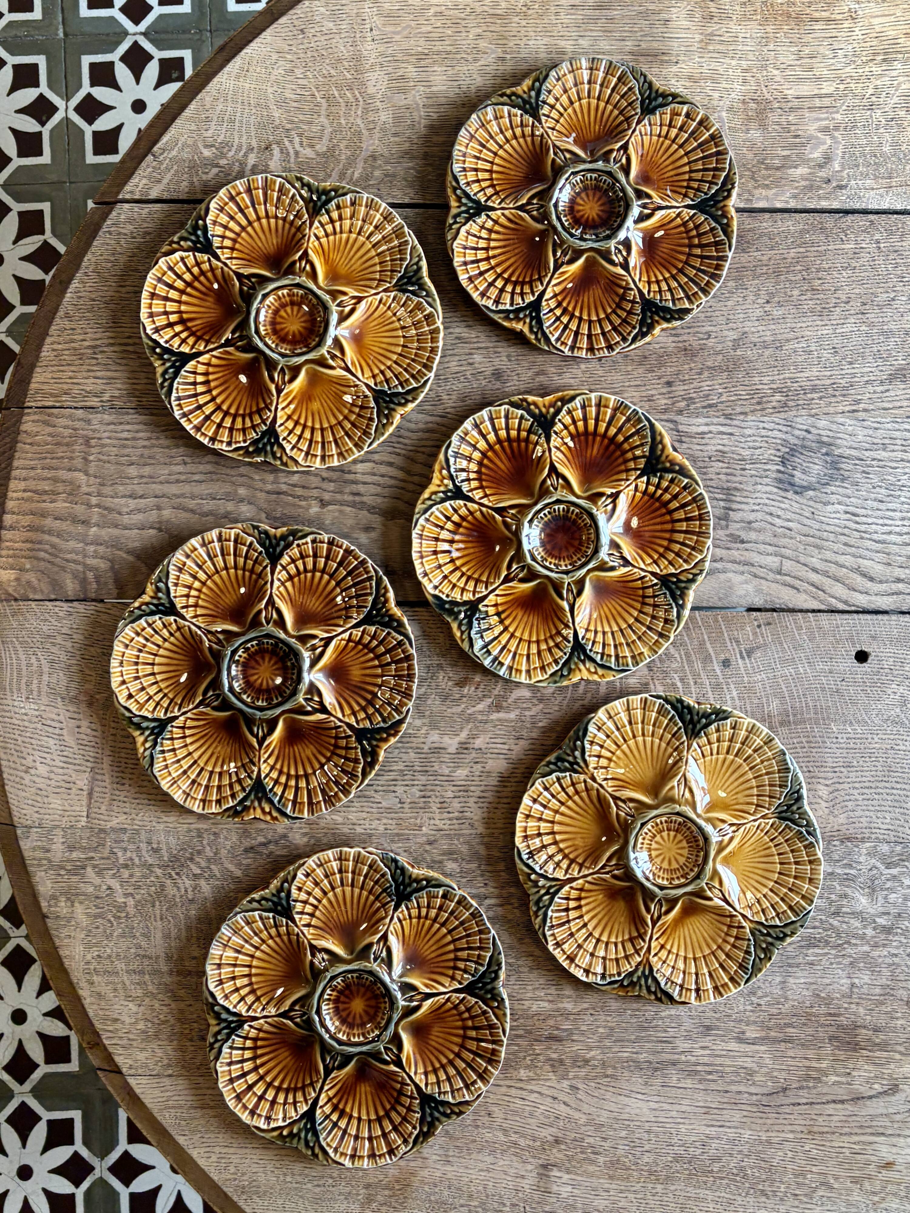 Set of 6 vintage ceramic oyster plates - Sarreguemines -