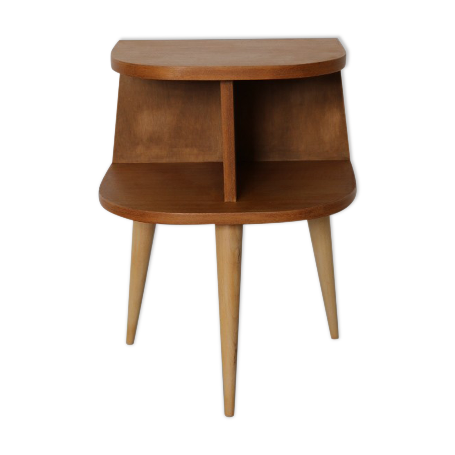 Oak-plated tripod bedside table 1950