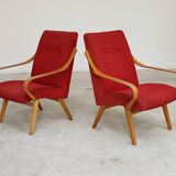 Pair of red armchairs 6953 by Jaroslav Smidek for Ton Bystrice Thonet 1960