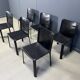 Vintage black leather dining chairs by Cidue, set of 6 - 1980s