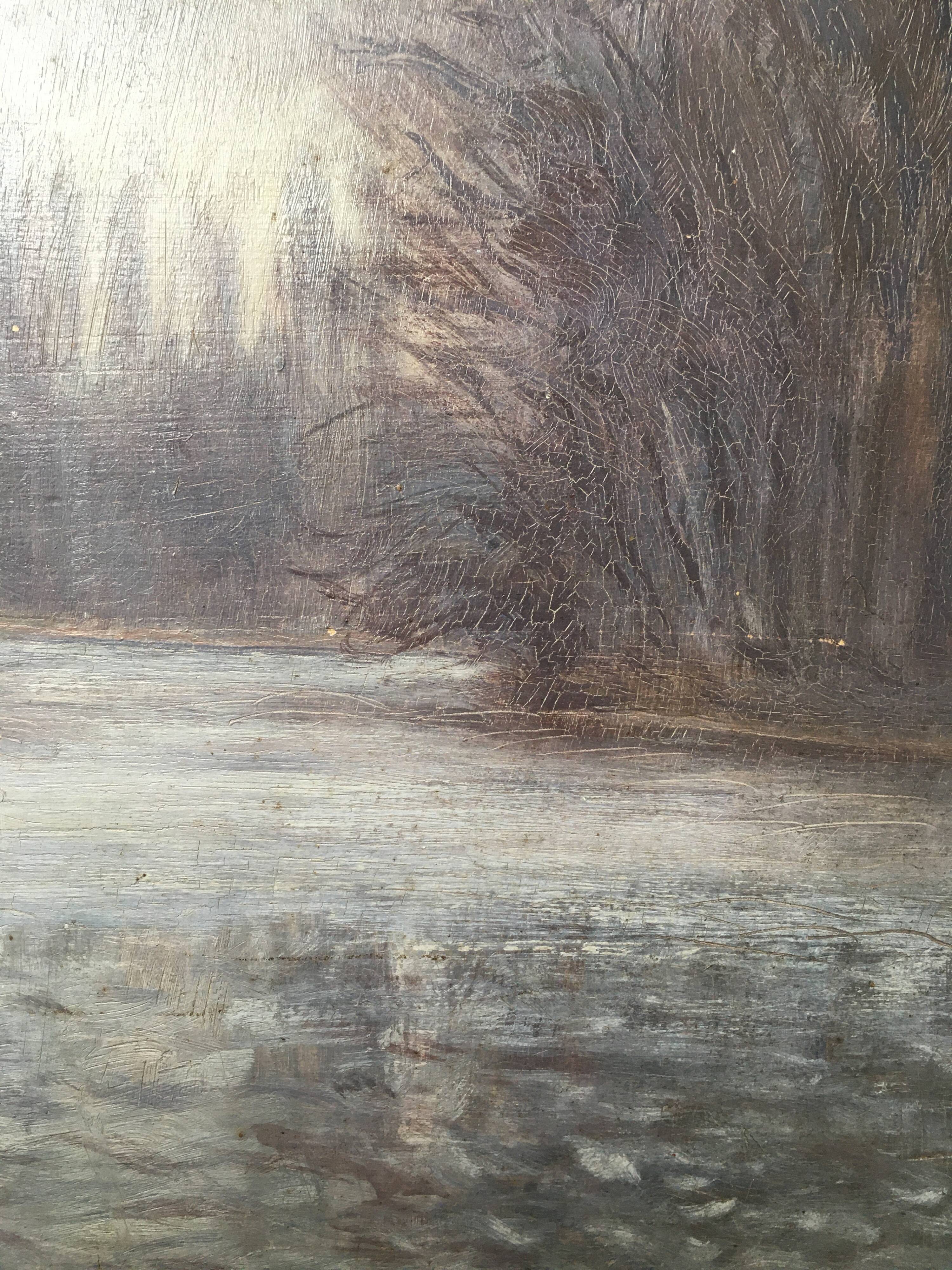 Impressionist Post-Print Painting "Tree River Bord" by François Moreau - 1914