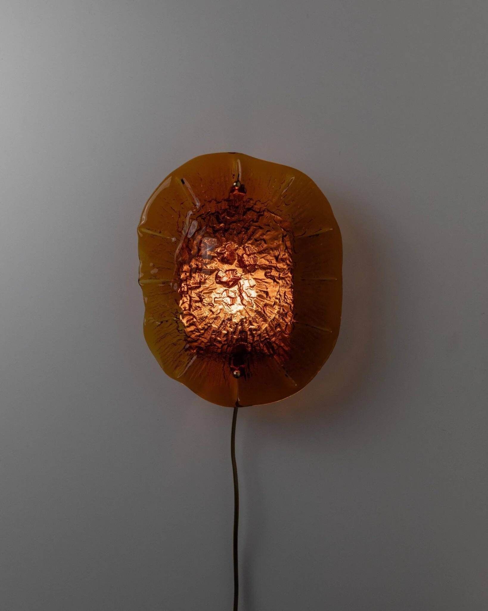 Orange Glass & Metal Wall Lamp Medaillon by Vitrika, 1960s Boho Vintage