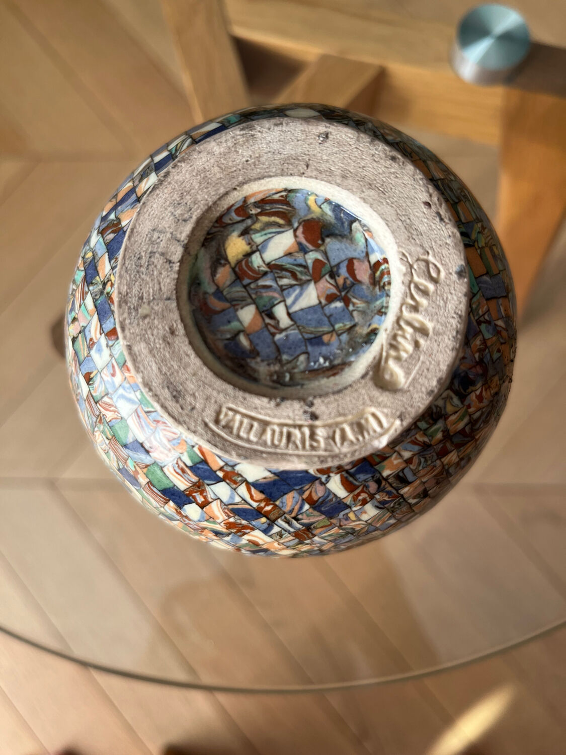 Small Vallauris vase in mosaic clay signed Gerbino