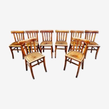 Series of 8 chairs bistro wood curve