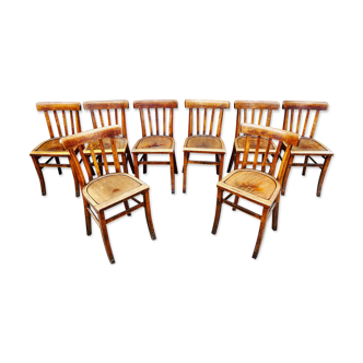 Series of 8 chairs bistro wood curve