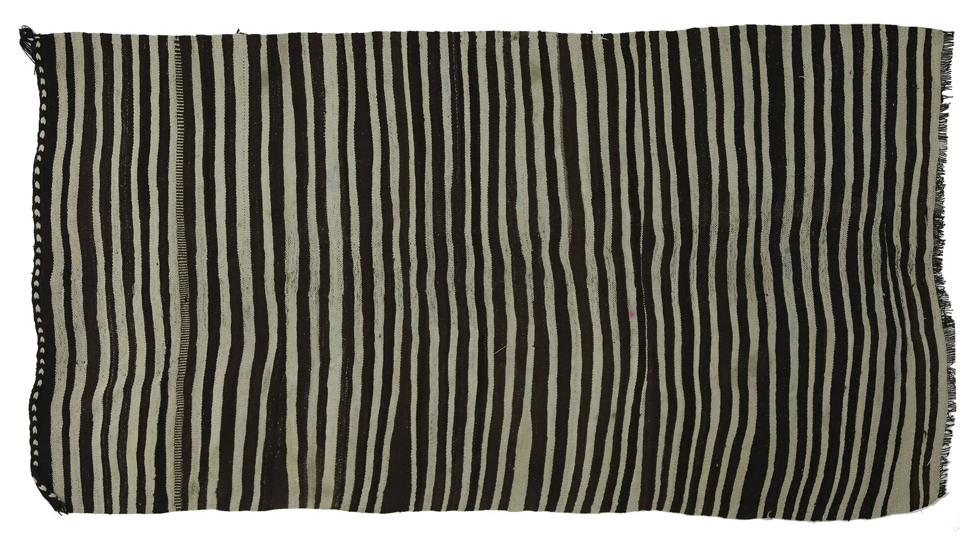 Turkish Kilim Konya Vintage 154x260 cm Beige Black Stripes