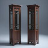 Pair of Art Nouveau solid wood showcases, Central Europe, circa 1910