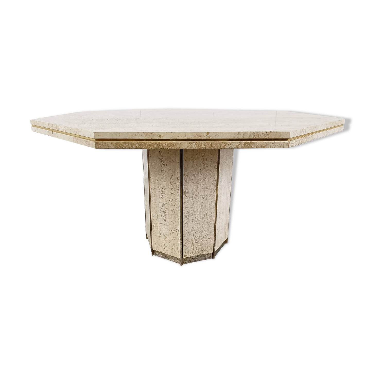 Travertine and Brass dining table, 1970s