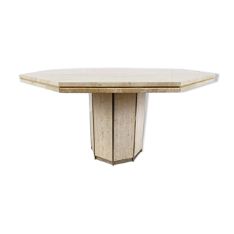 Travertine and Brass dining table, 1970s