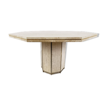 Travertine and Brass dining table, 1970s