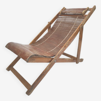 Chaise longue transat japonais enfant en bambou années 40