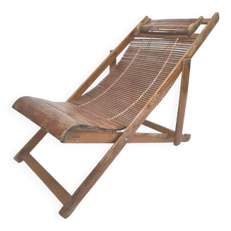 Chaise longue transat japonais enfant en bambou années 40