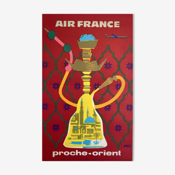 Affiche Air France - Proche-Orient  par Eric - Signé par l'artiste - On linen