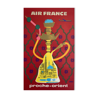 Affiche Air France - Proche-Orient  par Eric - Signé par l'artiste - On linen