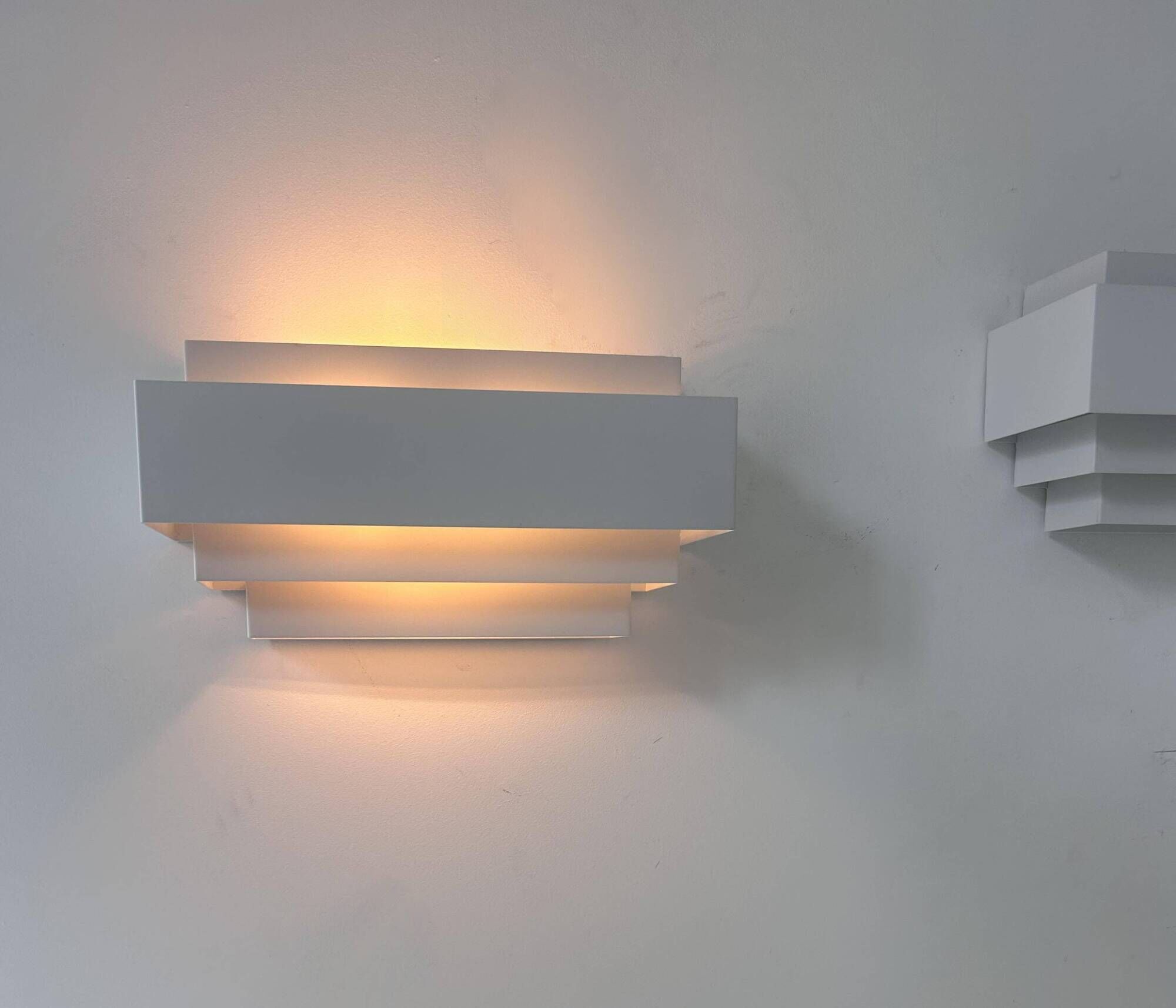Pair of vintage wall lights, matte white metal, France 1980