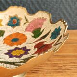 Vintage Enamelled Brass Fruit Bowl – Floral Centrepiece with Edge Fe