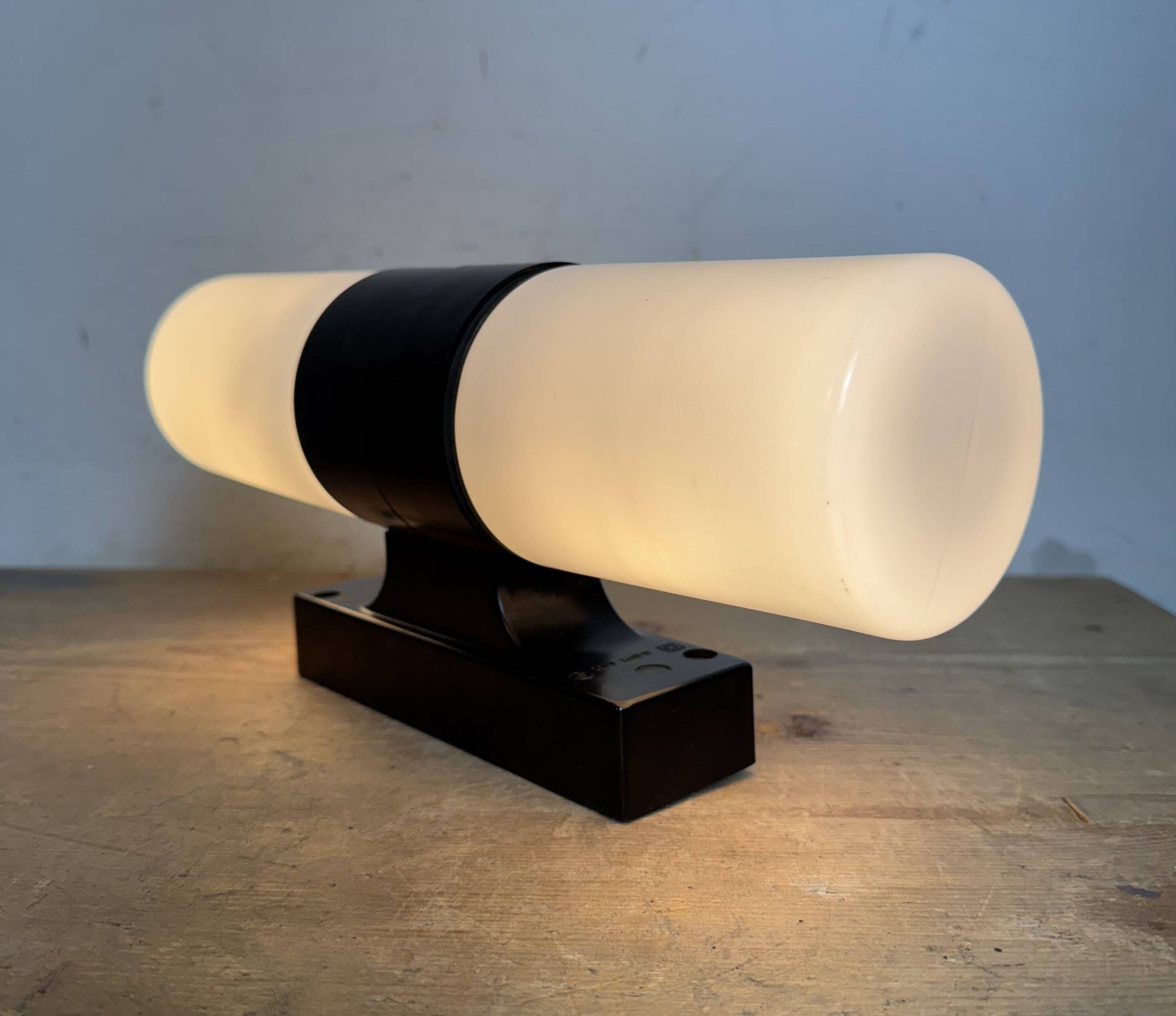Industrial Brown Bakelite Wall Light with Milk Glass, 1960s