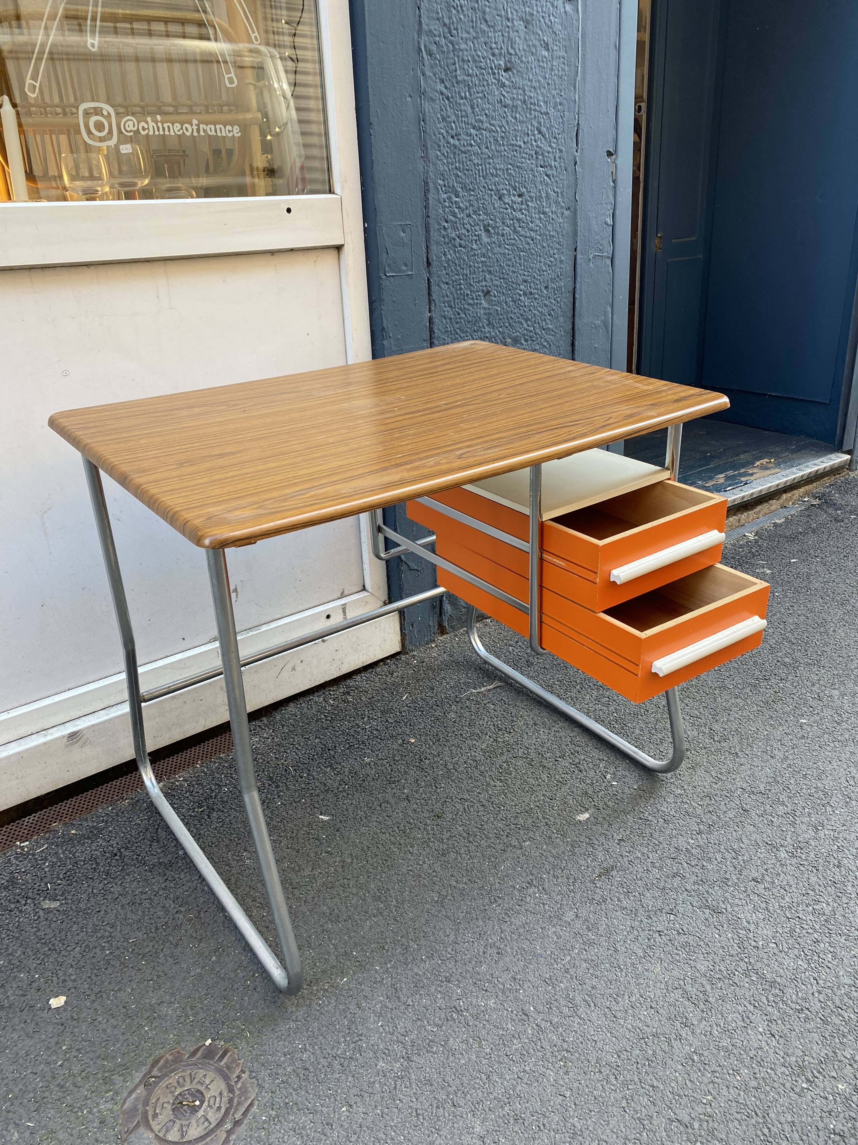 Vintage desk formica metal and wood 70's
