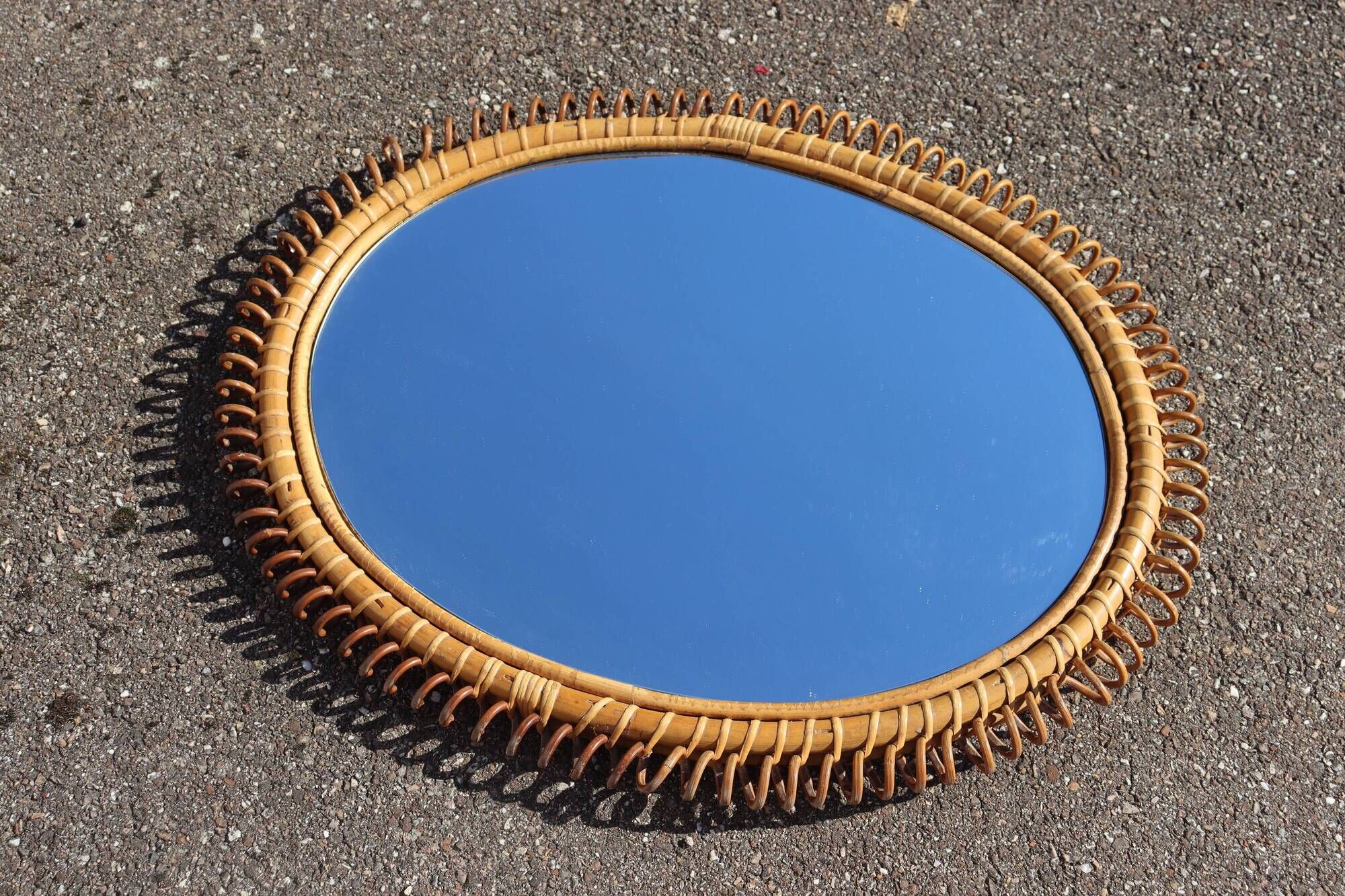 Large wall mirror in rattan and bamboo by Franco Albini, Italy 1960.