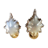 Pair of wall lamps iridescent glass shape of shells support brass XXth century