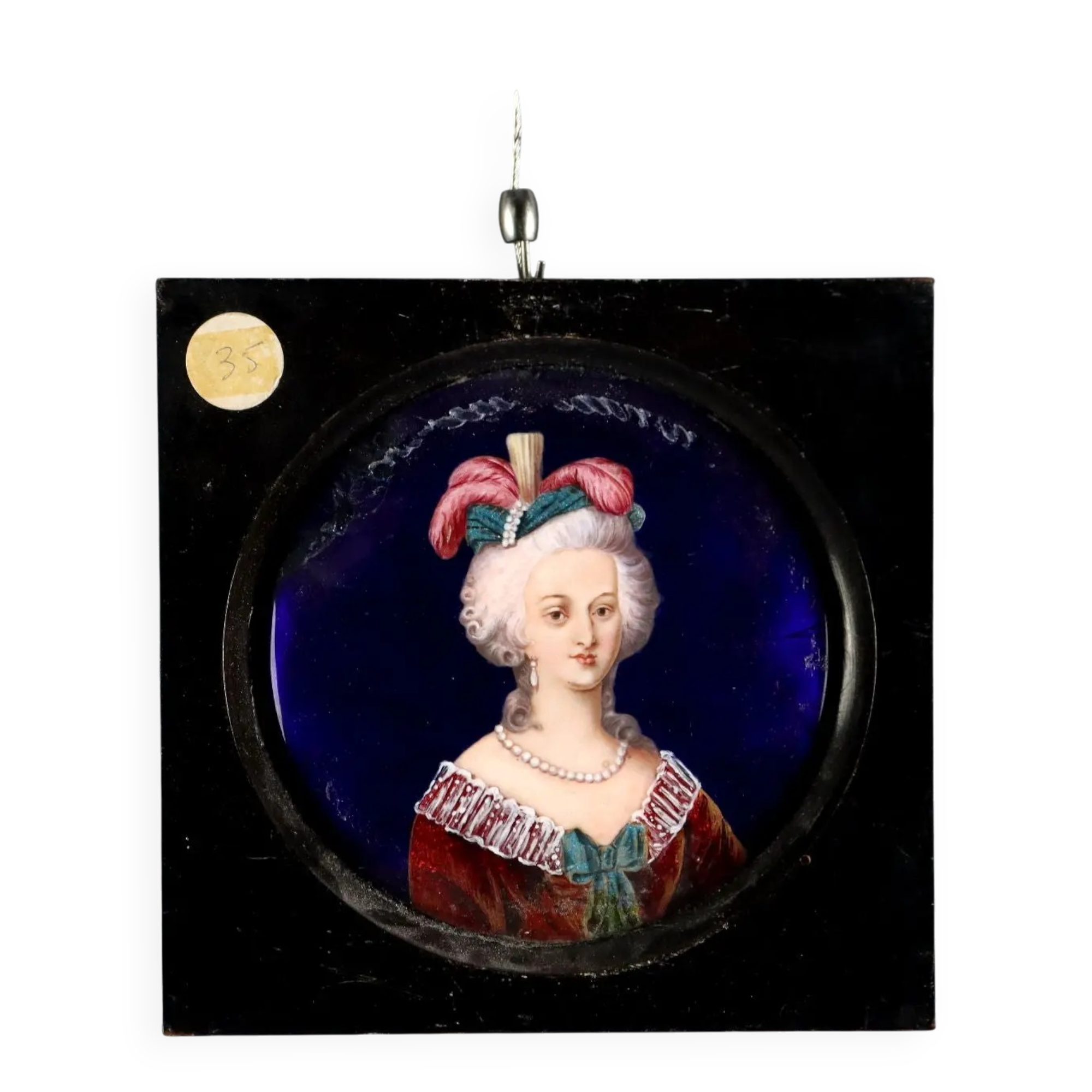 Ancient painting, portrait of a noble lady, Limoges enamels '800