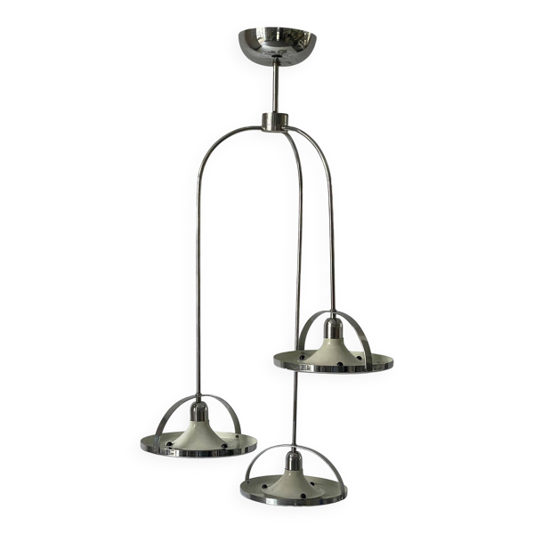 Suspension à triple abat-jour moderne du milieu du siècle par Reggiani, années 1960, Italie