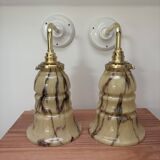 Pair of vintage marbled opaline wall sconces