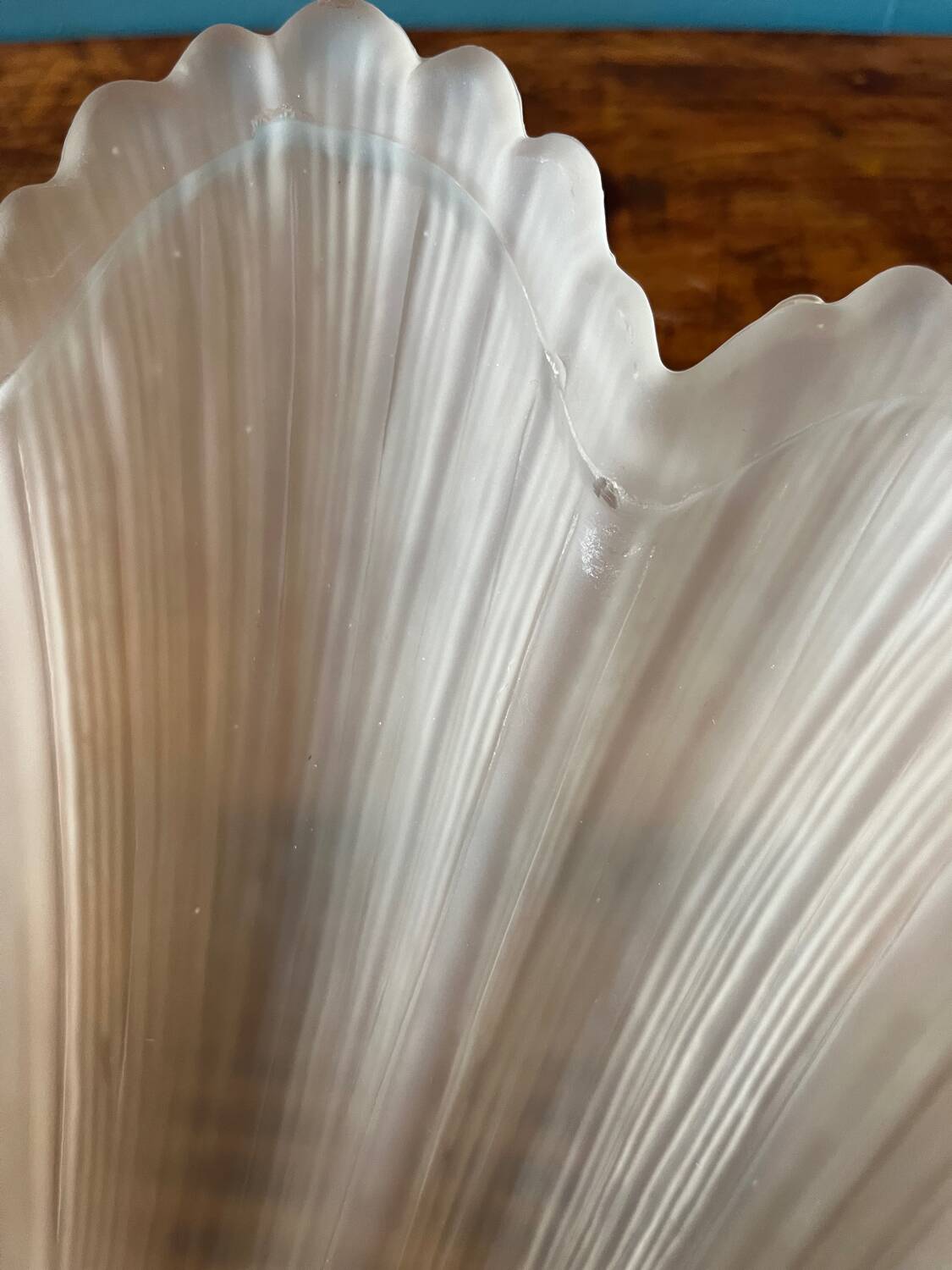 2 brass shell wall lamp covers in art deco molded glass