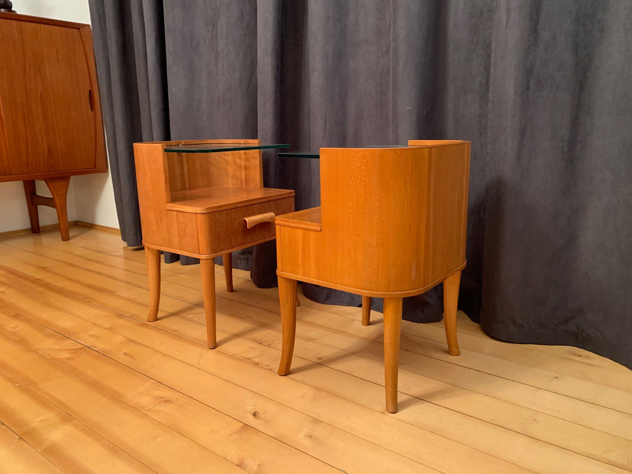 A pair of bedside tables by Axel Larsson, Bodafors, Sweden, 1940s.