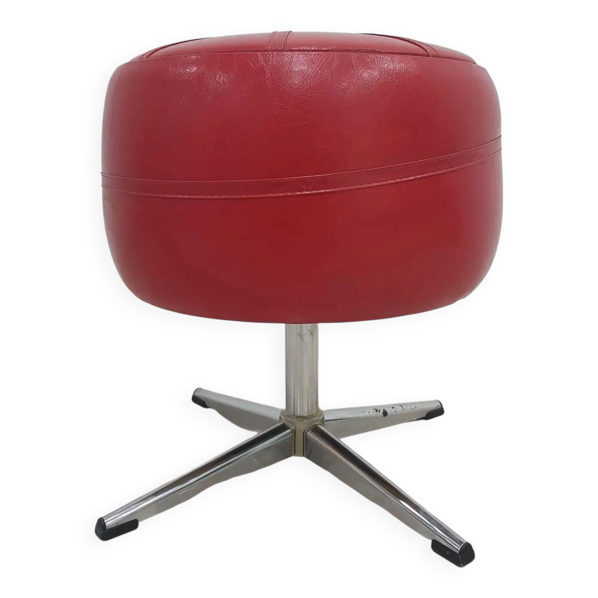 Pouf with storage function, red vinyl, chrome, Germany, 1960s
