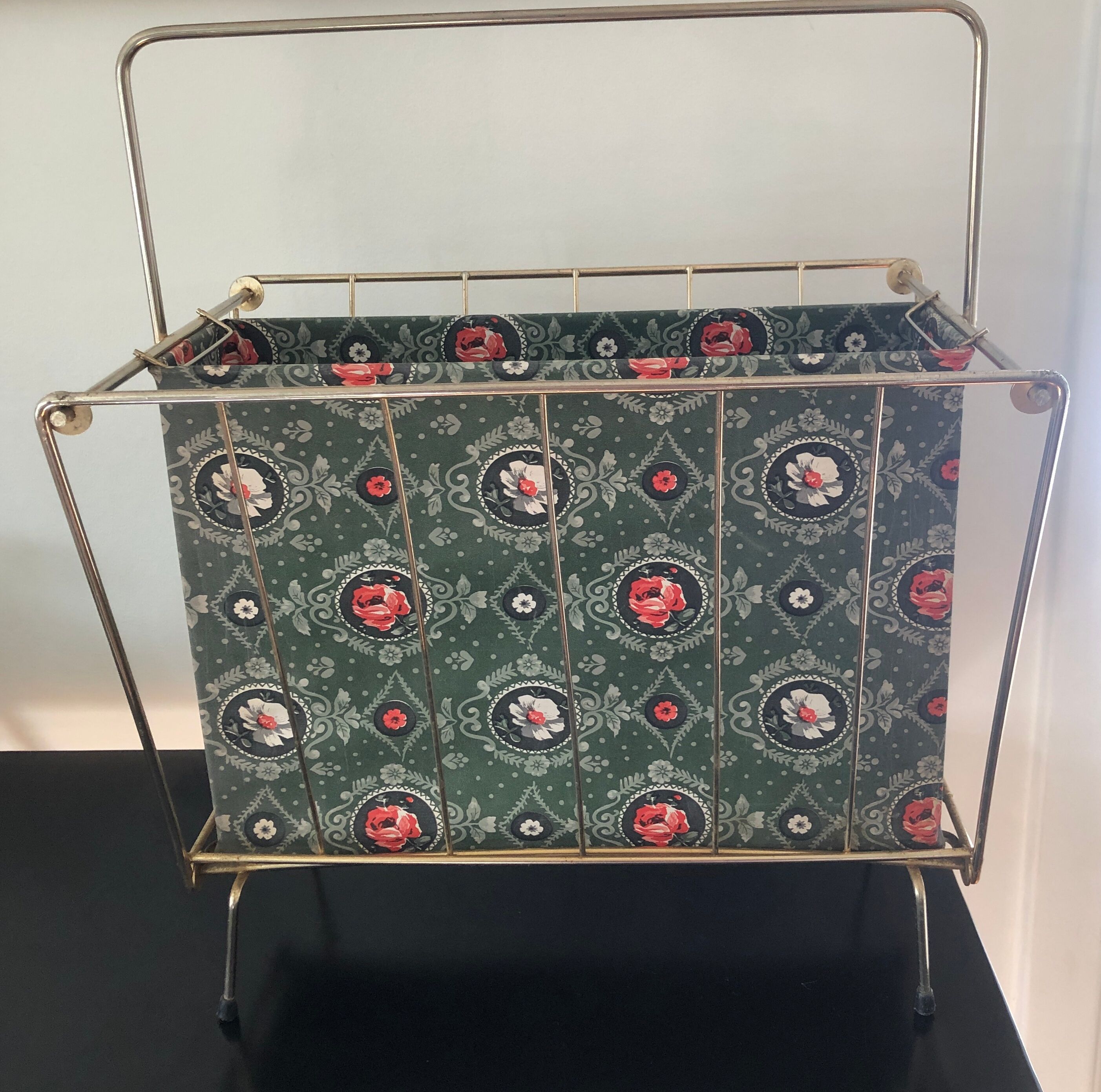 Metal magazine door and vintage oilcloth