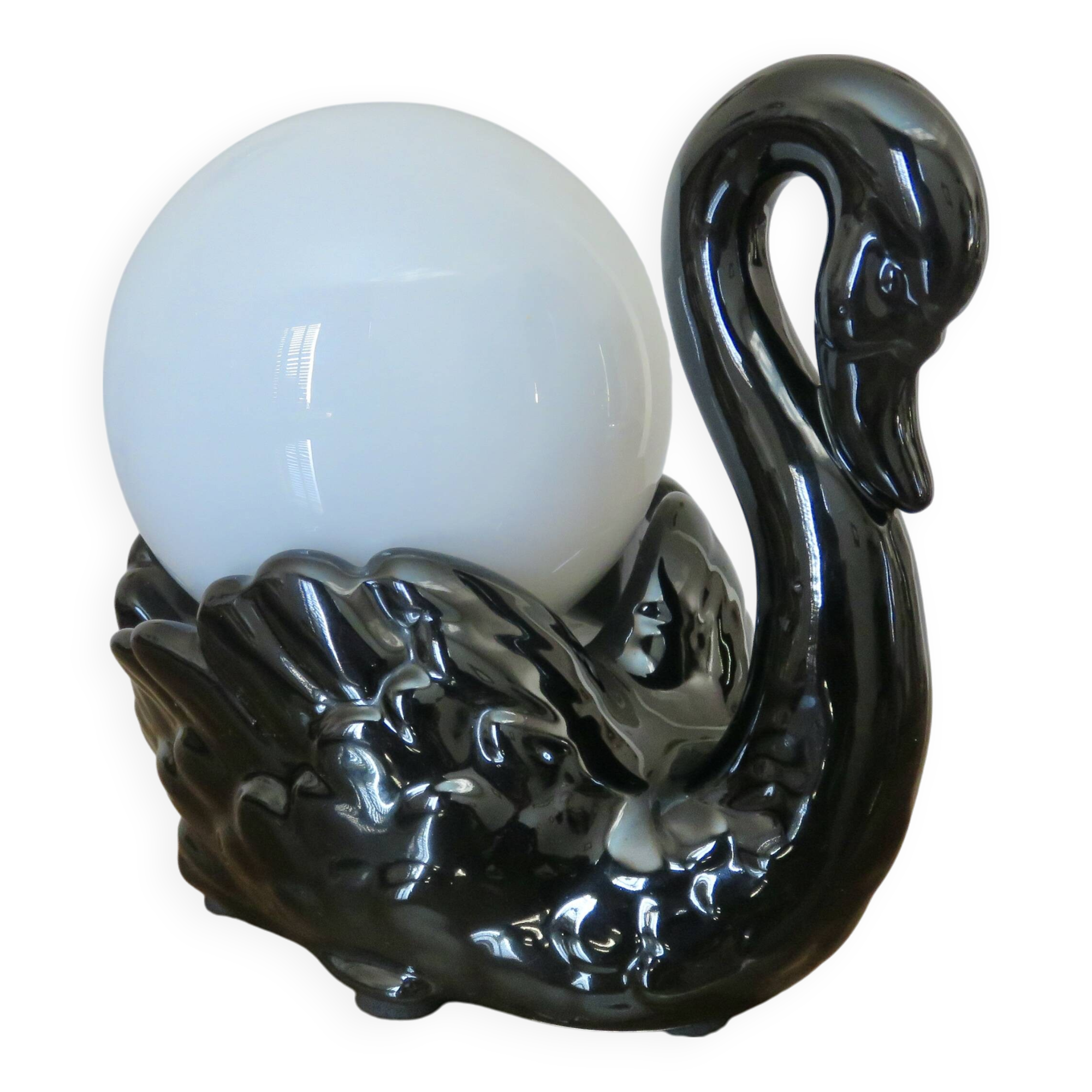 "Black swan" lamp in ceramic and opaline, 70s-80s