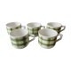 Lot de 5 tasses à café, décor torchon vert, années 70