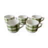 Set of 5 coffee cups, green tea towel décor, 70s