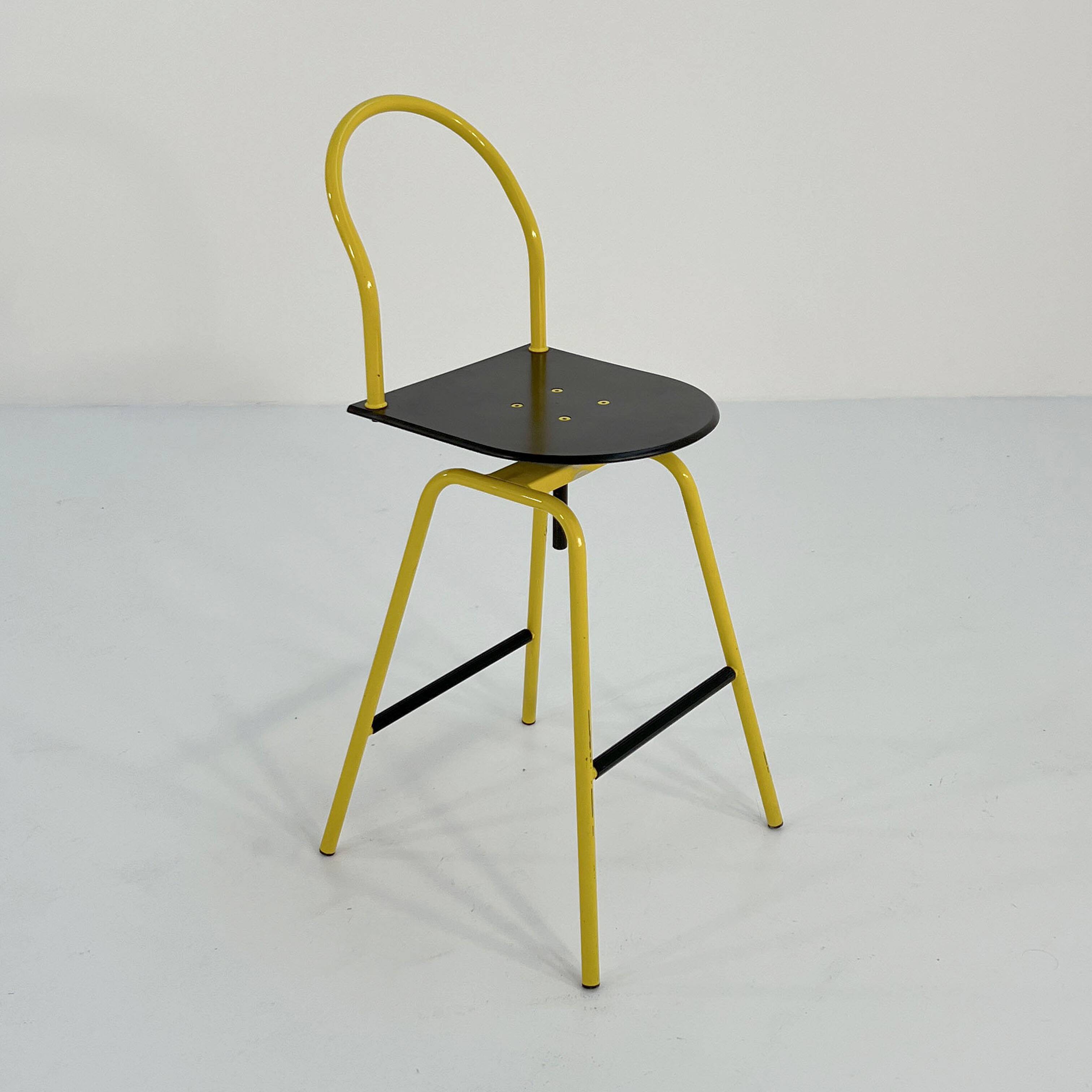 Il Bottone Yellow Adjustable and Swivel Bar Stool by Paolo Parigi for Heron Parigi, 1980