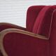 1950s, Danish relax armchair, cherry-red furniture velour, dark beech wood.