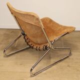 Vintage Suede and Chrome Metal Armchair, 1970s