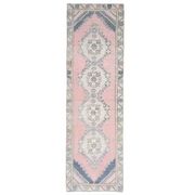 Vintage Turkish Hand-Knotted Wool Cotton Pink Runner Rug 84x281