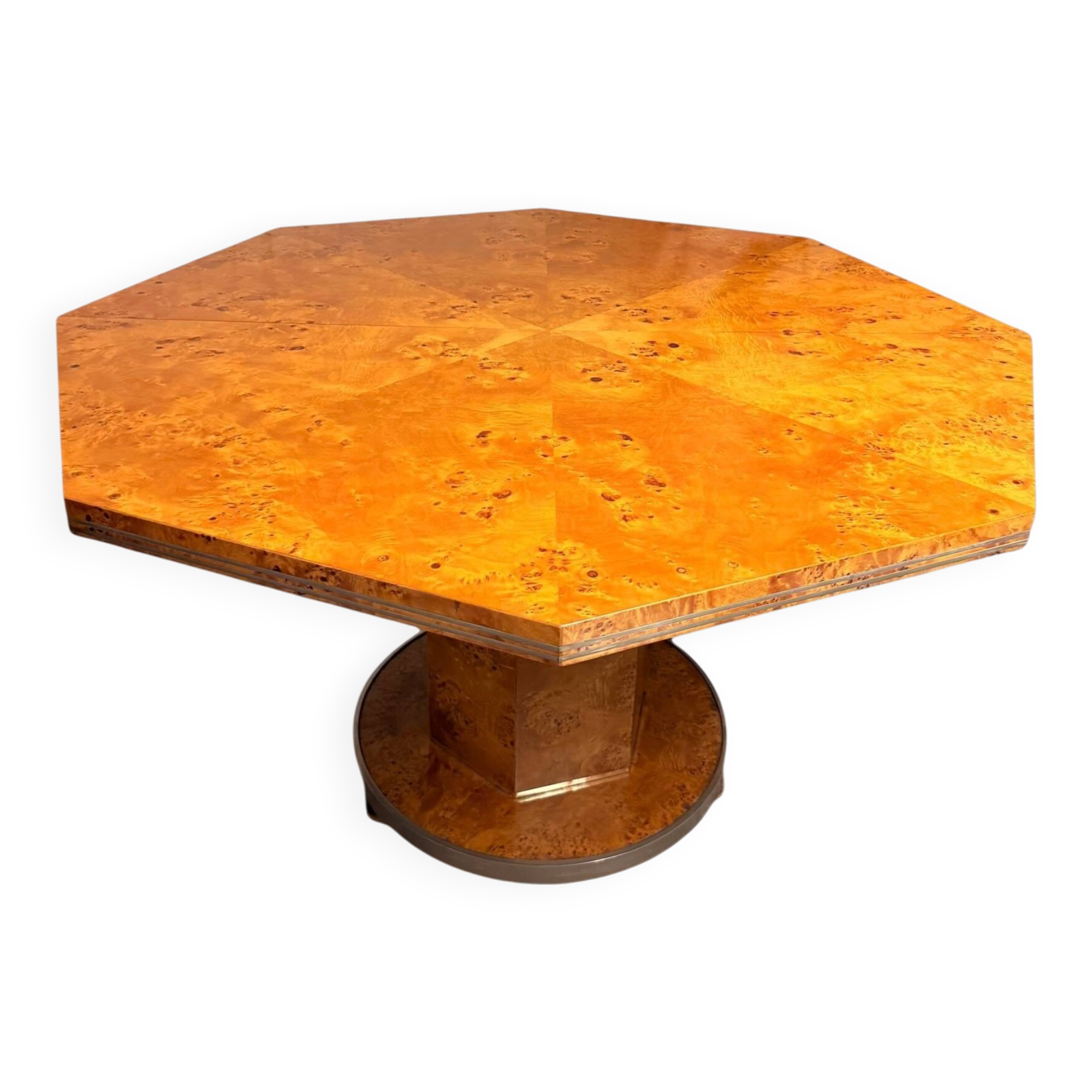 Octagonal extendable dining table Mario Sabot in burl (1970s)