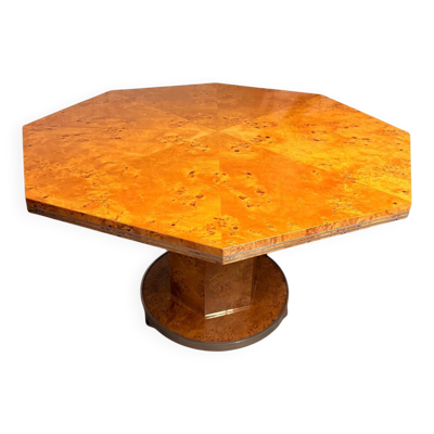 Table de repas à rallonge octogonale Mario Sabot en loupe (Années 70)