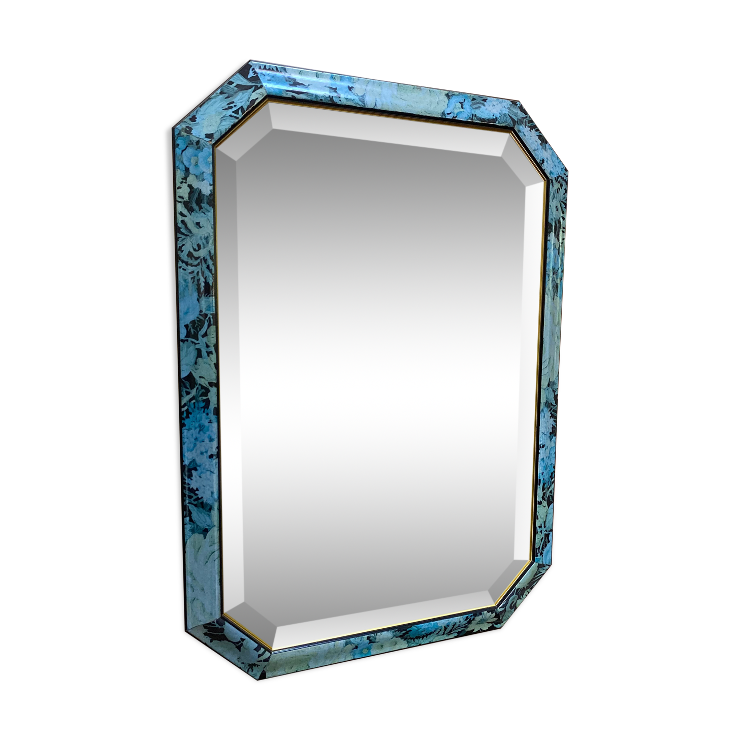 Old octagonal mirror beveled in painted wood, 68x48 cm